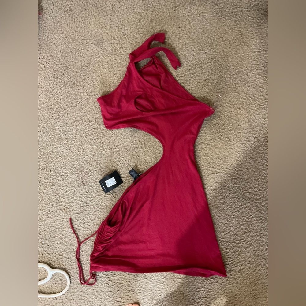 Fashion Nova Pink Asymmetrical Tie Front Bodycon Dress